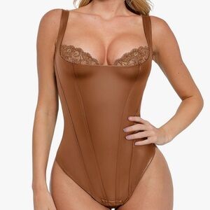 Brown Lace Trim SHAPEWEAR bodysuit